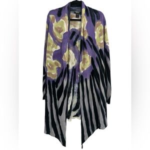 Radzoli Open Front Art To Wear Abstract Print Colorful Cardigan Sweater - Medium